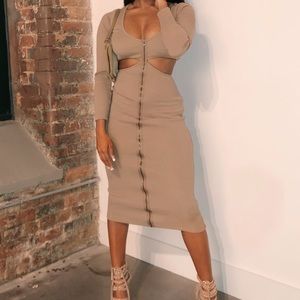 Nude (Camel) Cut Out Midi Dress